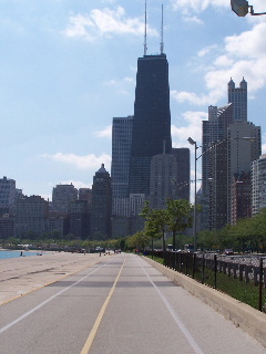 The full John Hancock Building from the Lakefront Bike Path